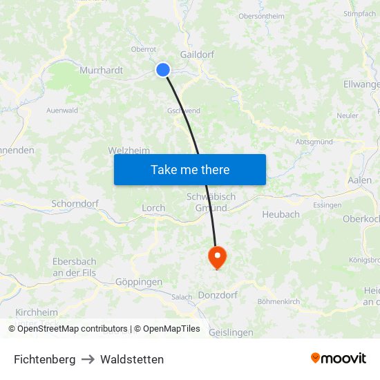 Fichtenberg to Waldstetten map