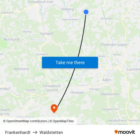 Frankenhardt to Waldstetten map
