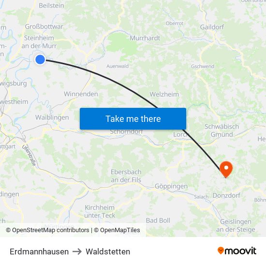 Erdmannhausen to Waldstetten map