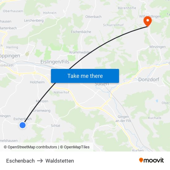 Eschenbach to Waldstetten map