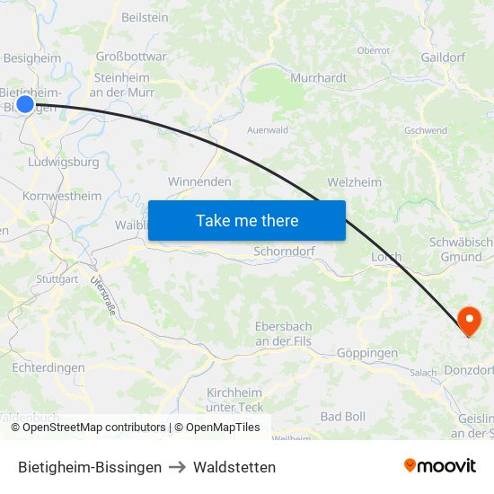 Bietigheim-Bissingen to Waldstetten map