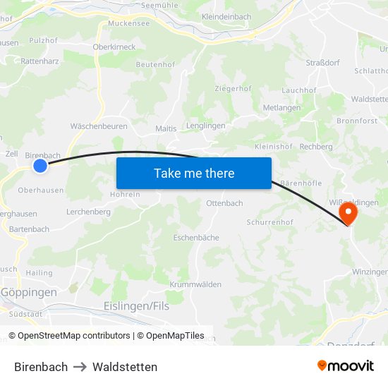 Birenbach to Waldstetten map