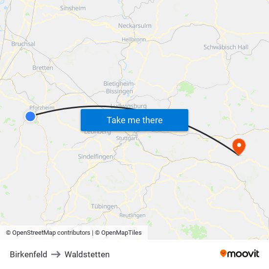 Birkenfeld to Waldstetten map