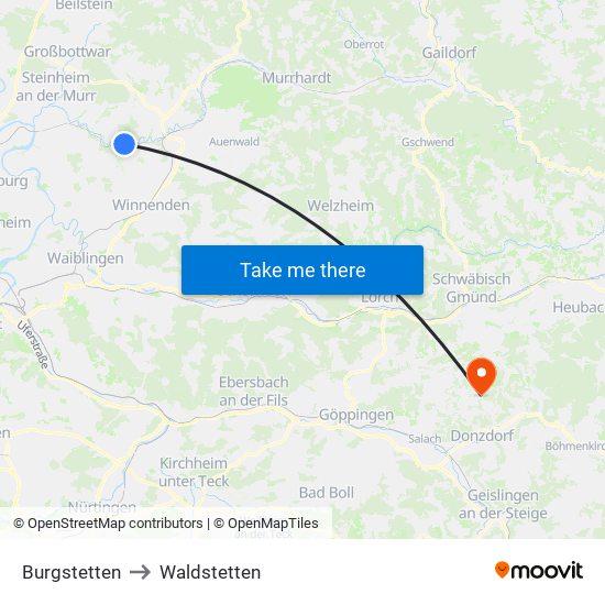 Burgstetten to Waldstetten map