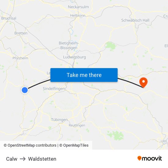 Calw to Waldstetten map
