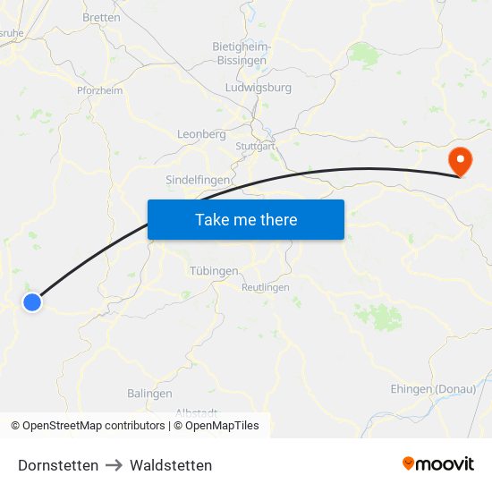 Dornstetten to Waldstetten map