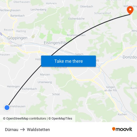 Dürnau to Waldstetten map