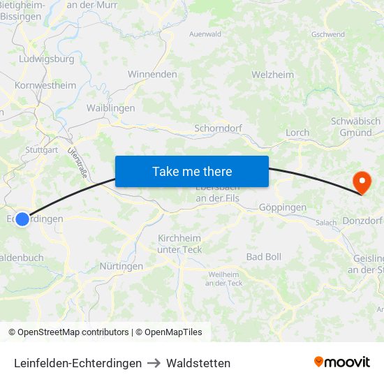 Leinfelden-Echterdingen to Waldstetten map