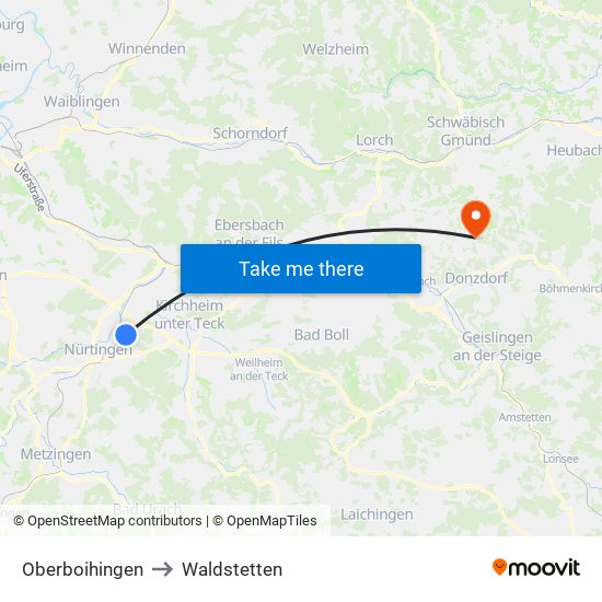 Oberboihingen to Waldstetten map