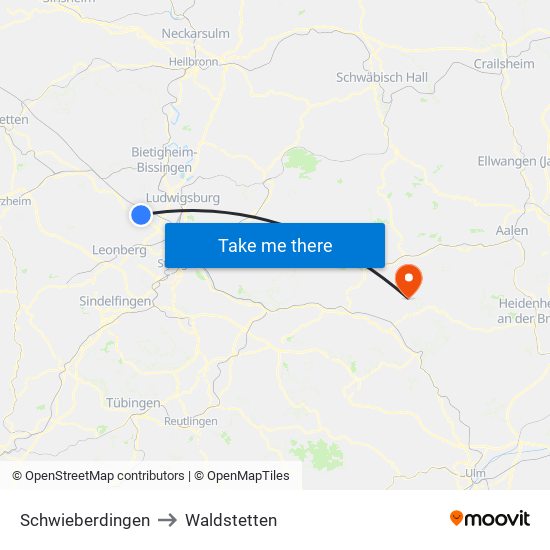 Schwieberdingen to Waldstetten map