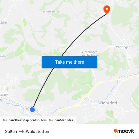 Süßen to Waldstetten map