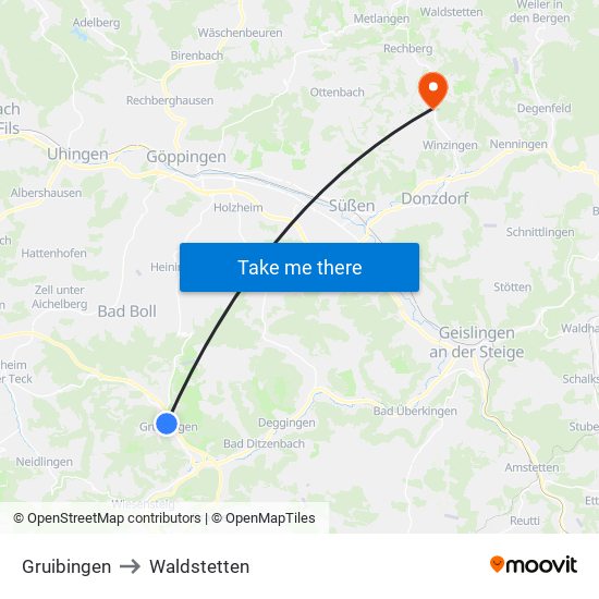 Gruibingen to Waldstetten map