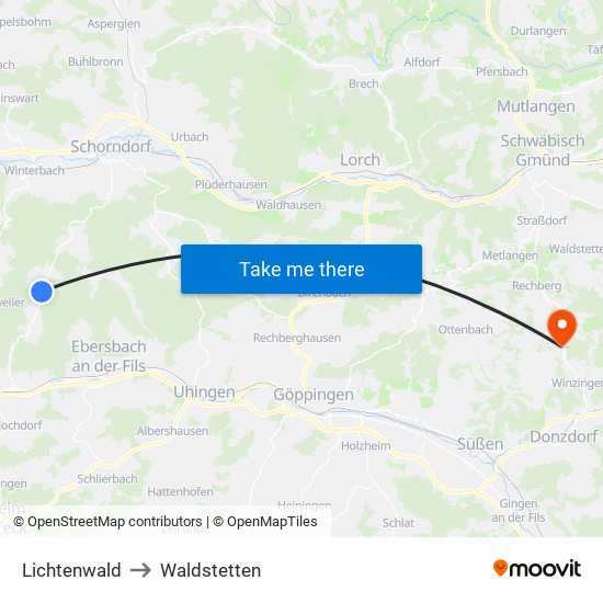 Lichtenwald to Waldstetten map