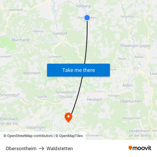 Obersontheim to Waldstetten map
