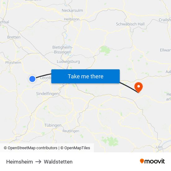 Heimsheim to Waldstetten map