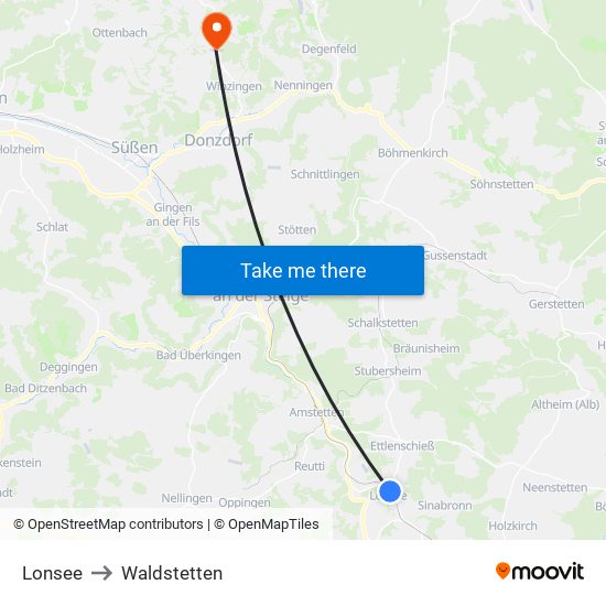 Lonsee to Waldstetten map