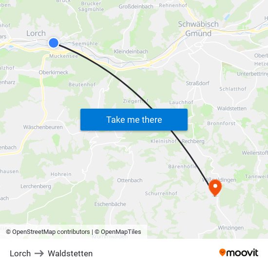 Lorch to Waldstetten map