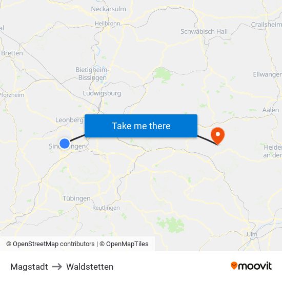 Magstadt to Waldstetten map
