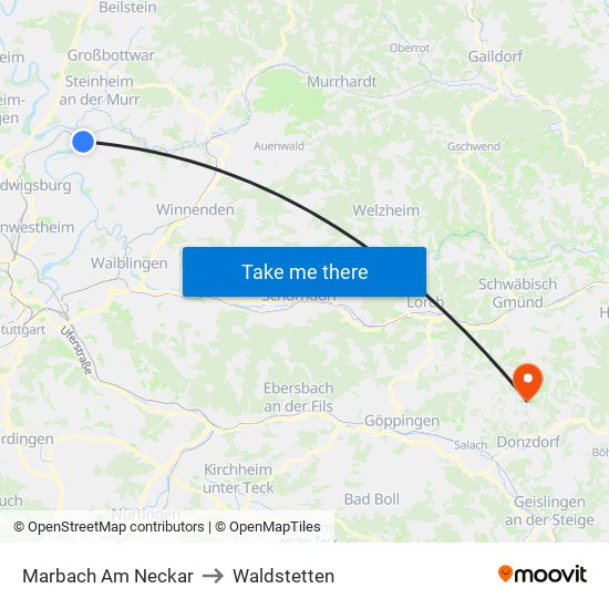 Marbach Am Neckar to Waldstetten map