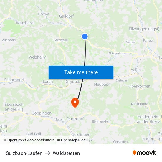Sulzbach-Laufen to Waldstetten map