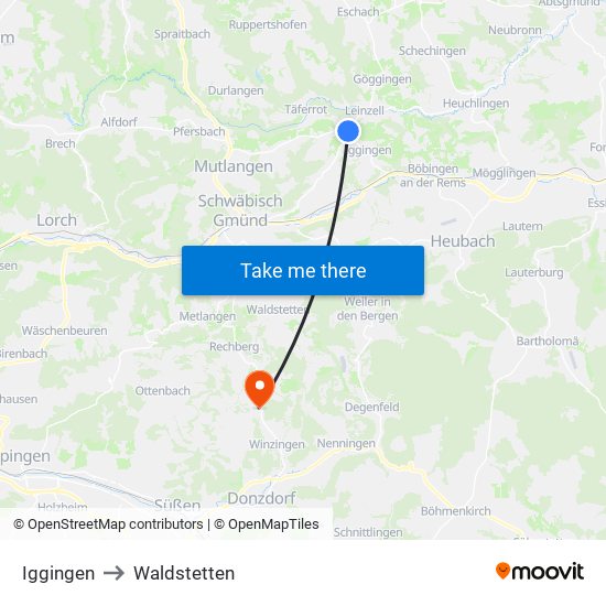 Iggingen to Waldstetten map