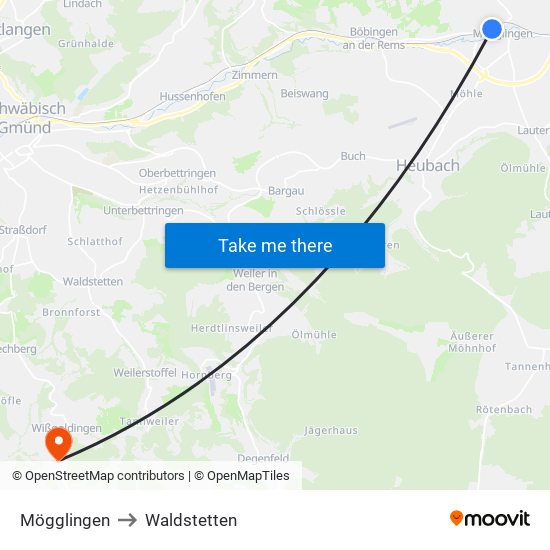 Mögglingen to Waldstetten map