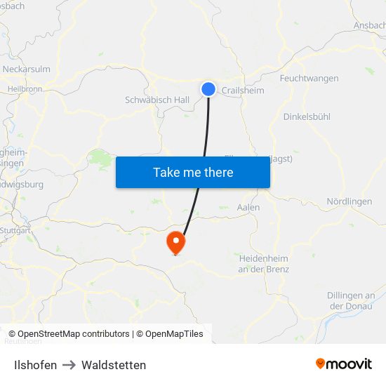 Ilshofen to Waldstetten map