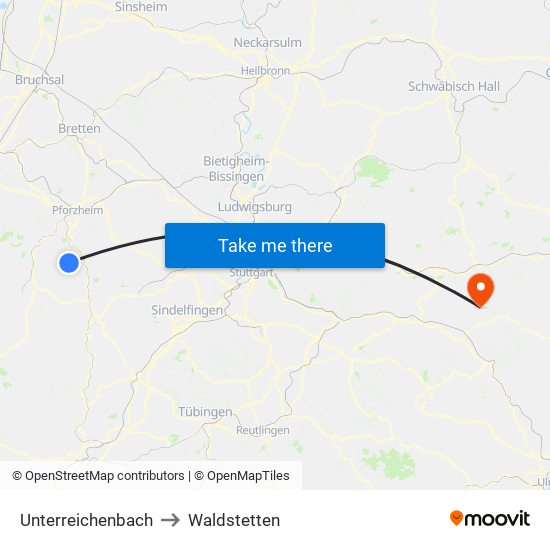 Unterreichenbach to Waldstetten map