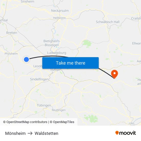 Mönsheim to Waldstetten map