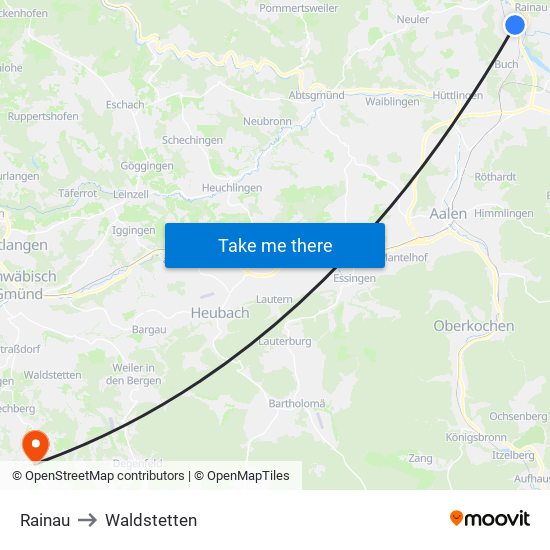 Rainau to Waldstetten map