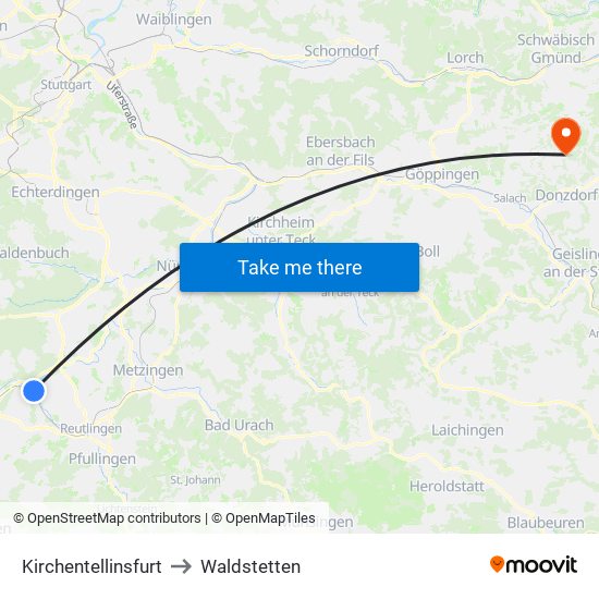 Kirchentellinsfurt to Waldstetten map