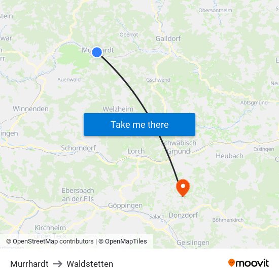 Murrhardt to Waldstetten map