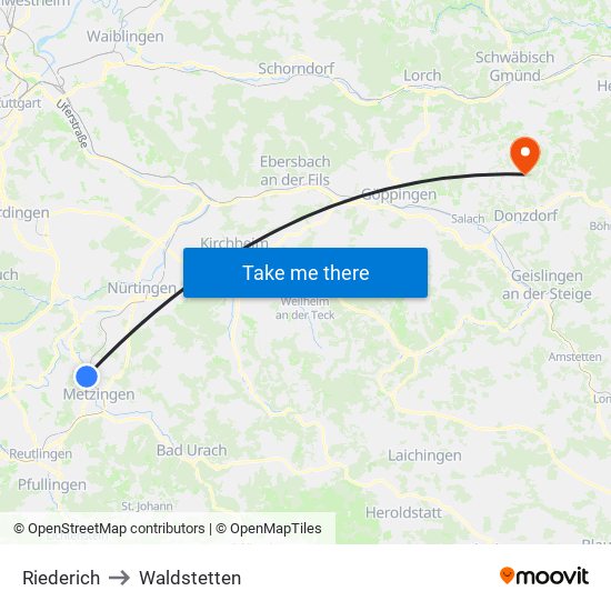 Riederich to Waldstetten map