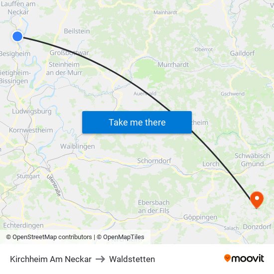 Kirchheim Am Neckar to Waldstetten map