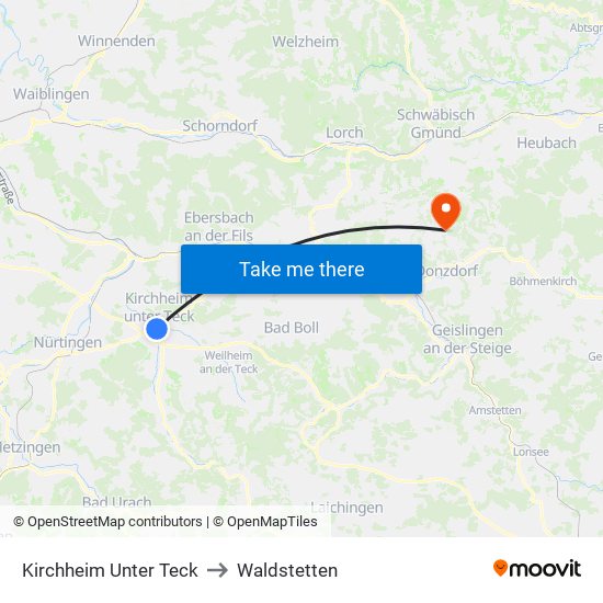 Kirchheim Unter Teck to Waldstetten map