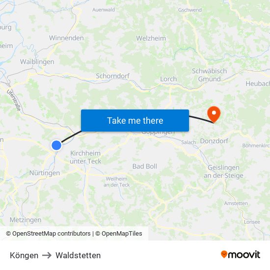 Köngen to Waldstetten map