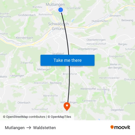 Mutlangen to Waldstetten map