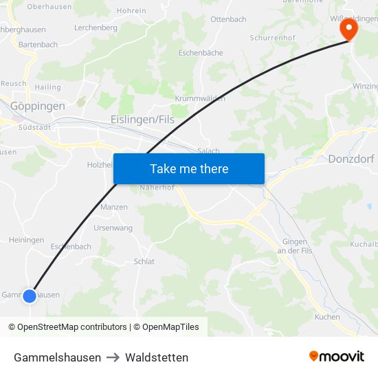 Gammelshausen to Waldstetten map