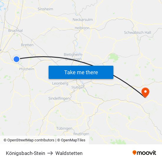 Königsbach-Stein to Waldstetten map