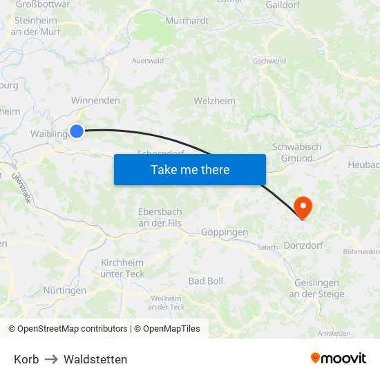 Korb to Waldstetten map