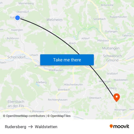 Rudersberg to Waldstetten map