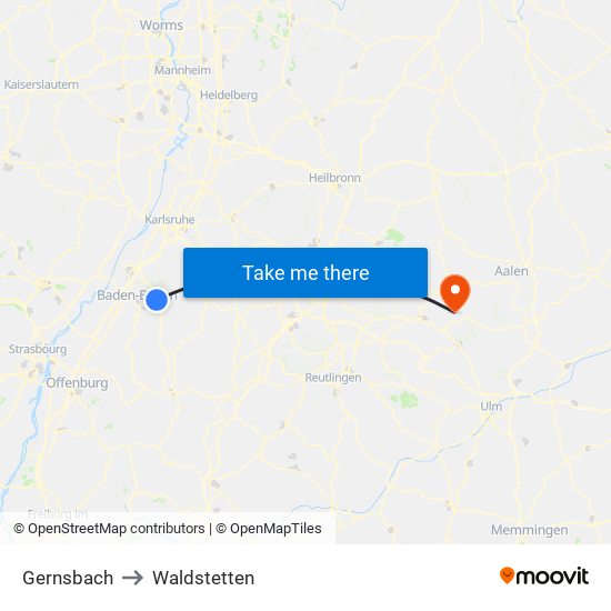 Gernsbach to Waldstetten map