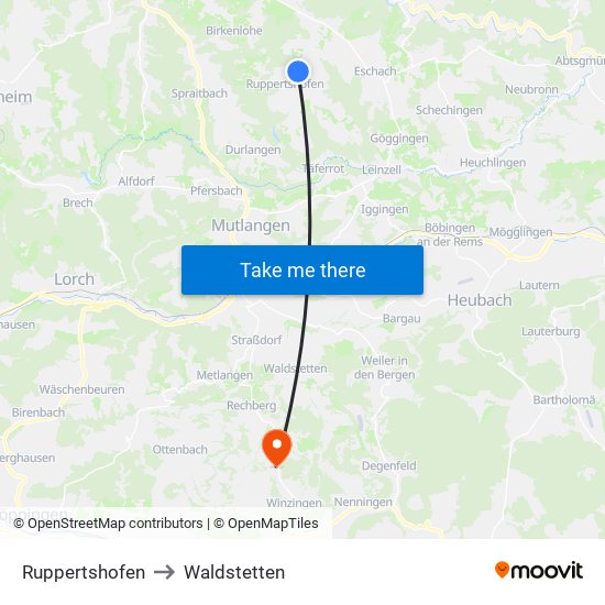 Ruppertshofen to Waldstetten map