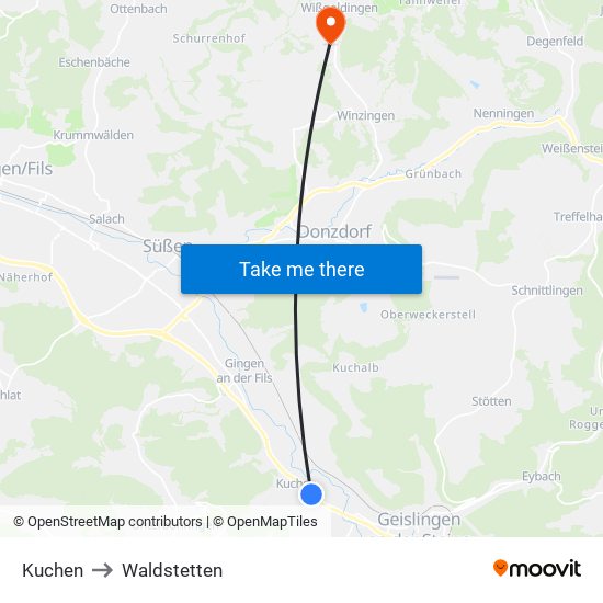 Kuchen to Waldstetten map