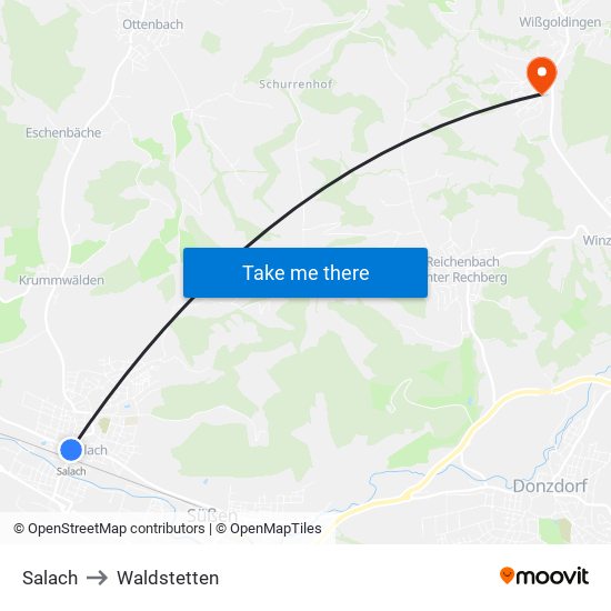 Salach to Waldstetten map