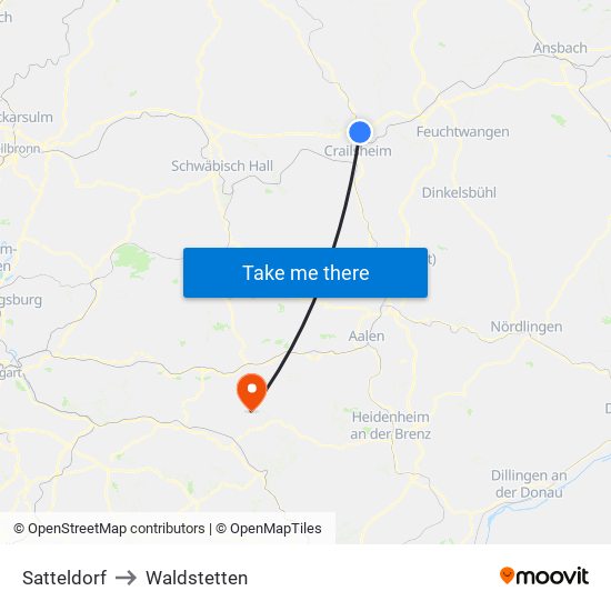 Satteldorf to Waldstetten map