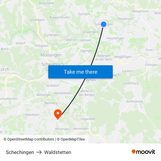 Schechingen to Waldstetten map