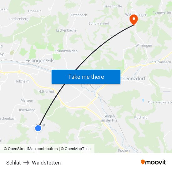 Schlat to Waldstetten map