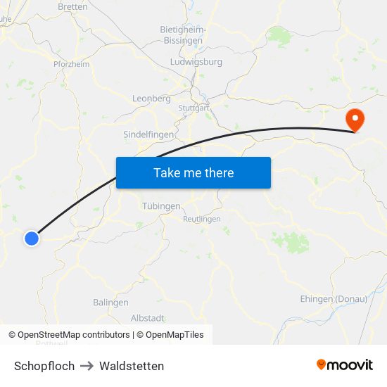 Schopfloch to Waldstetten map