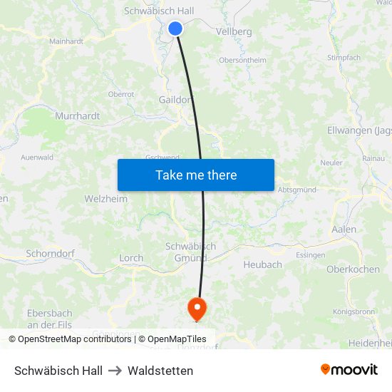 Schwäbisch Hall to Waldstetten map